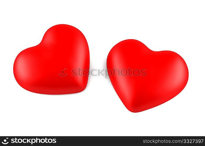 two red hearts isolated on white background