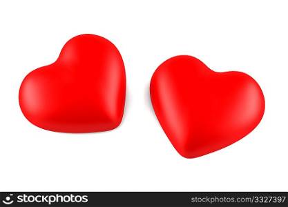 two red hearts isolated on white background