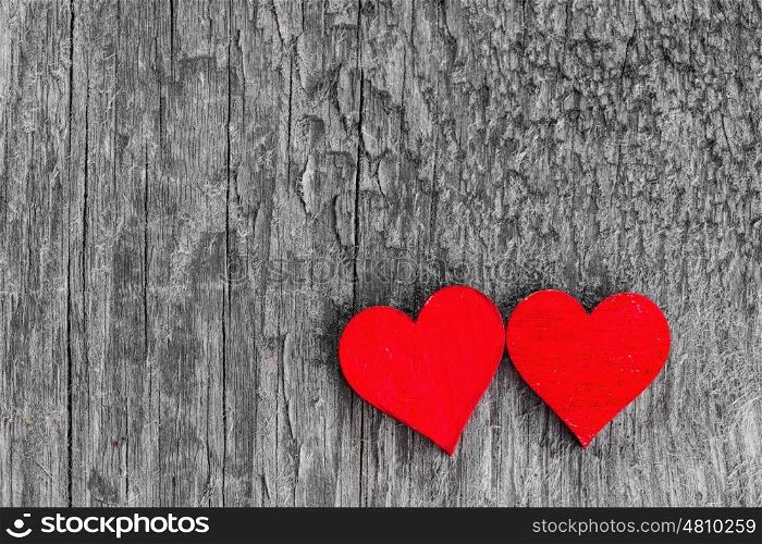 Two red hearts on wooden backround, Valentine day concept