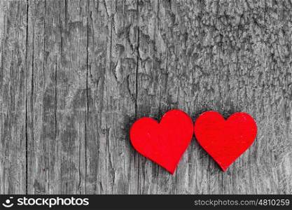 Two red hearts on wooden backround, Valentine day concept
