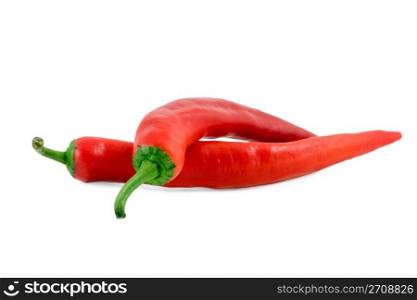 two red pepper close up isolated on white background