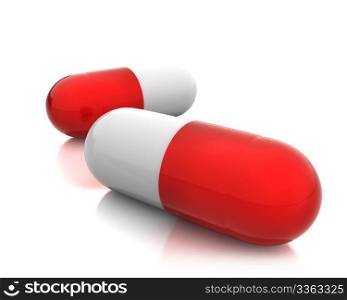 Two red pills isolated on white background