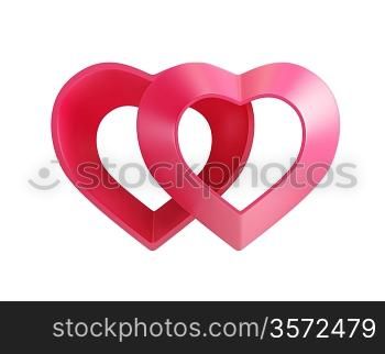 two red symbolic valentine hearts, isolated 3d render