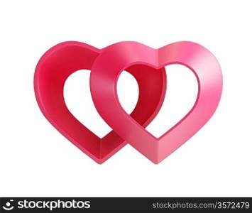 two red symbolic valentine hearts, isolated 3d render