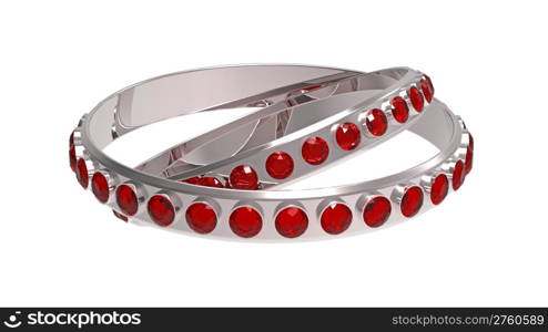 Two rings with rubies, isolated on white, 3d render