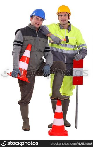 two road workers posing