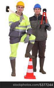 two road workers posing