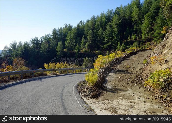 Two roads in Troodos mountain in Cyprus