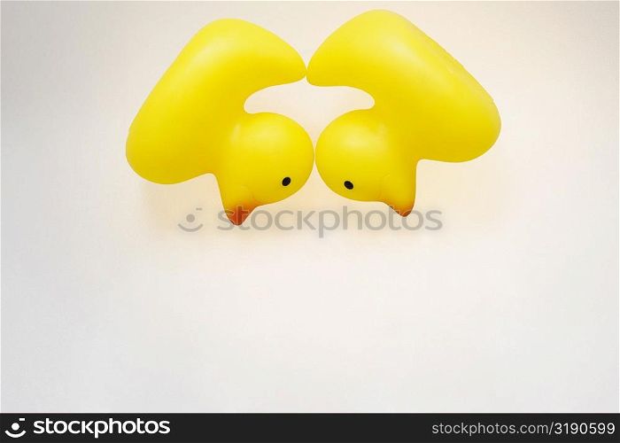 Two rubber ducks on a white background