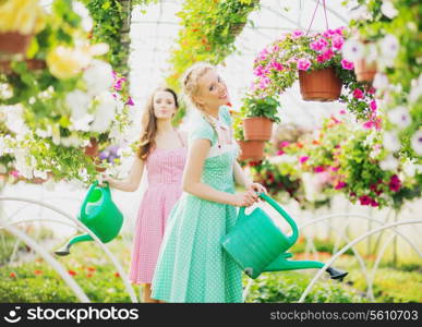 Two rustic ladies in the green house