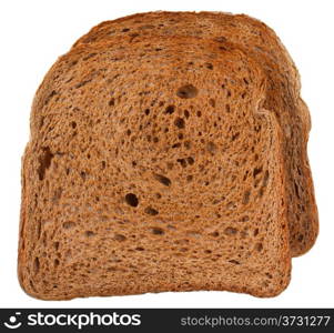 two rye bread toasts isolated on white background