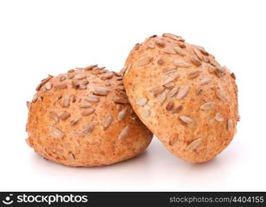 Two sandwich bun with sunflower seeds isolated on white background