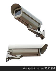 Two security cameras camera on white background