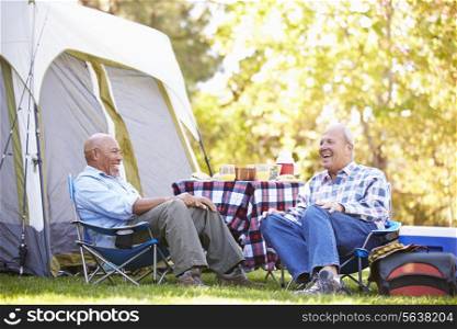 Two Senior Men Relaxing On Camping Holiday