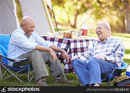 Two Senior Men Relaxing On Camping Holiday