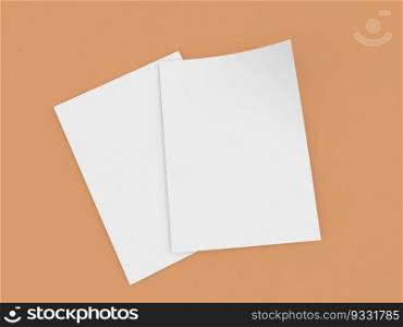 Two sheets of A4 paper on a brown background. 3d render illustration.. Two sheets of A4 paper on a brown background. 