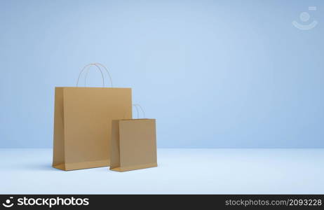 Two shopping bags on blue background.3d illustration