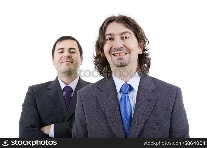 two silly young business men portrait on white