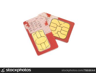 two sim cards isolated on white background