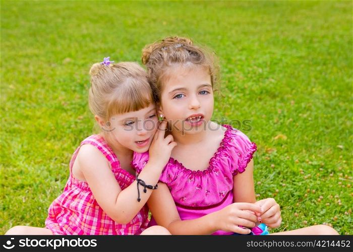 two sister children girls happy in the grass park