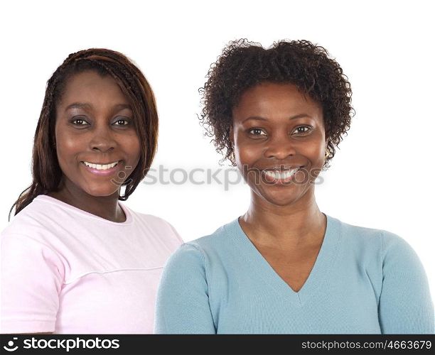 Two sisters of African American race isolated on a white background