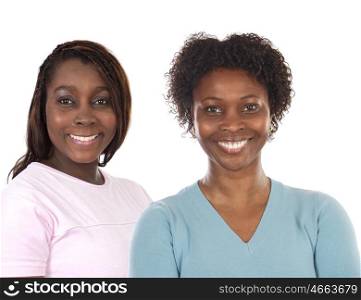 Two sisters of African American race isolated on a white background