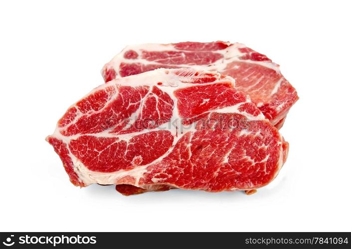 Two slices of meat isolated on white background