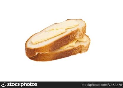 two slices of wheaten bread spreaded with butter
