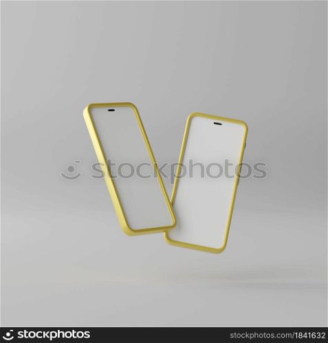 Two smart phone with blank screen on grey background. 3d rendering
