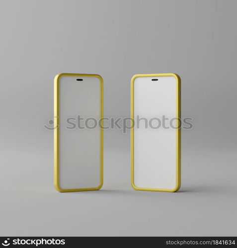 Two smart phone with blank screen on grey background. 3d rendering