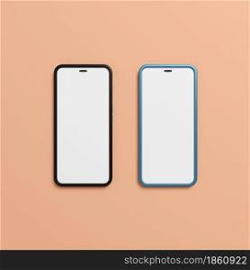 Two smart phone with blank screen on pink background. 3d render. Two smart phone with blank screen on pink background. 3d rendering