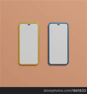Two smart phone with blank screen on pink background. 3d rendering