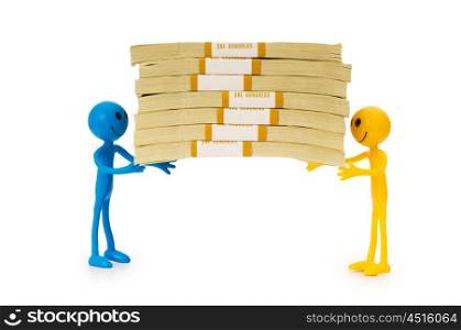 Two smilies carrying stack of dollars