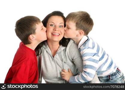 Two Sons Kiss His Mother