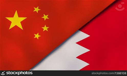 Two states flags of China and Bahrain. High quality business background. 3d illustration. The flags of China and Bahrain. News, reportage, business background. 3d illustration