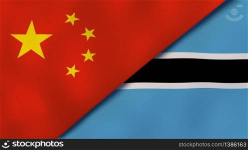 Two states flags of China and Botswana. High quality business background. 3d illustration. The flags of China and Botswana. News, reportage, business background. 3d illustration