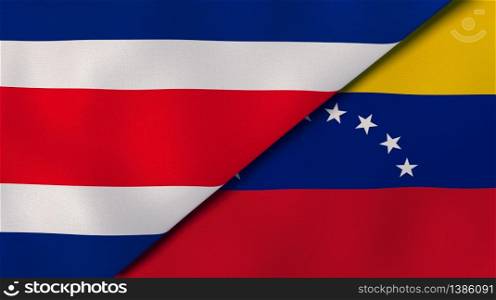 Two states flags of Costa Rica and Venezuela. High quality business background. 3d illustration. The flags of Costa Rica and Venezuela. News, reportage, business background. 3d illustration