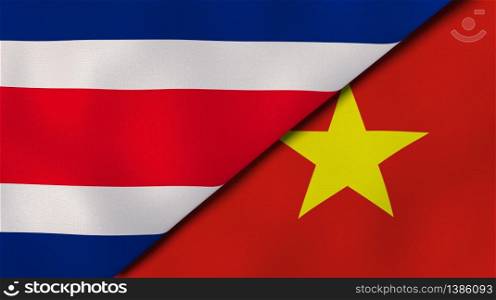 Two states flags of Costa Rica and Vietnam. High quality business background. 3d illustration. The flags of Costa Rica and Vietnam. News, reportage, business background. 3d illustration