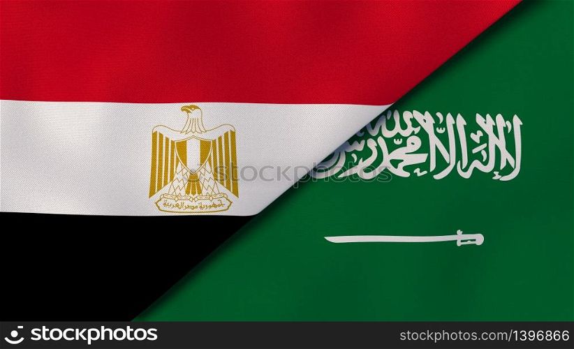 Two states flags of Egypt and Saudi Arabia. High quality business background. 3d illustration. The flags of Egypt and Saudi Arabia. News, reportage, business background. 3d illustration
