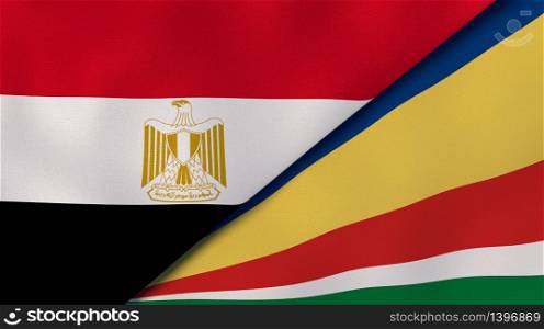 Two states flags of Egypt and Seychelles. High quality business background. 3d illustration. The flags of Egypt and Seychelles. News, reportage, business background. 3d illustration