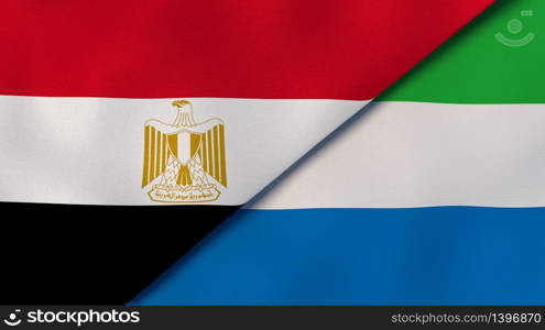 Two states flags of Egypt and Sierra Leone. High quality business background. 3d illustration. The flags of Egypt and Sierra Leone. News, reportage, business background. 3d illustration