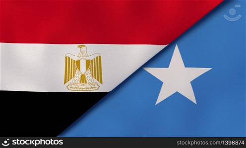Two states flags of Egypt and Somalia. High quality business background. 3d illustration. The flags of Egypt and Somalia. News, reportage, business background. 3d illustration