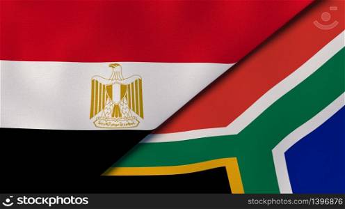 Two states flags of Egypt and South Africa. High quality business background. 3d illustration. The flags of Egypt and South Africa. News, reportage, business background. 3d illustration
