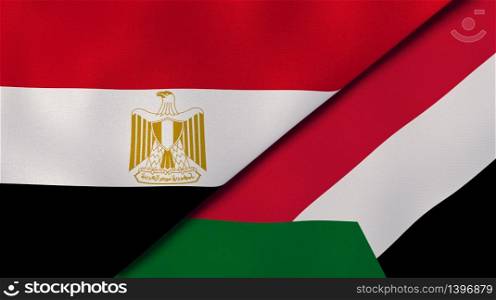 Two states flags of Egypt and Sudan. High quality business background. 3d illustration. The flags of Egypt and Sudan. News, reportage, business background. 3d illustration