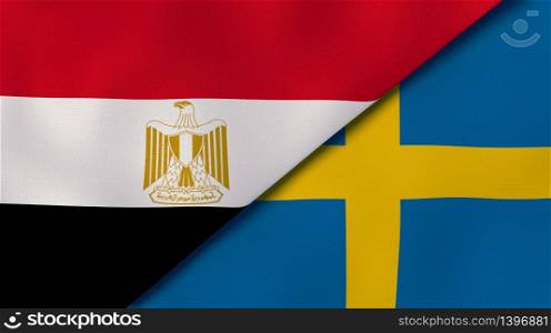Two states flags of Egypt and Sweden. High quality business background. 3d illustration. The flags of Egypt and Sweden. News, reportage, business background. 3d illustration