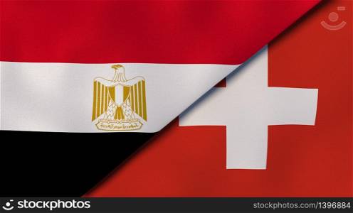 Two states flags of Egypt and Switzerland. High quality business background. 3d illustration. The flags of Egypt and Switzerland. News, reportage, business background. 3d illustration