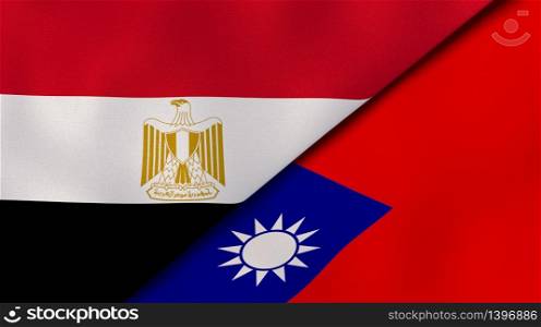 Two states flags of Egypt and Taiwan. High quality business background. 3d illustration. The flags of Egypt and Taiwan. News, reportage, business background. 3d illustration