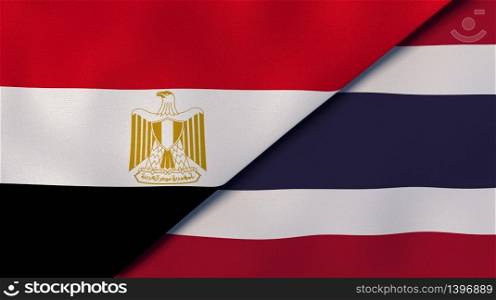 Two states flags of Egypt and Thailand. High quality business background. 3d illustration. The flags of Egypt and Thailand. News, reportage, business background. 3d illustration