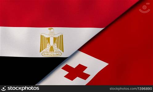 Two states flags of Egypt and Tonga. High quality business background. 3d illustration. The flags of Egypt and Tonga. News, reportage, business background. 3d illustration