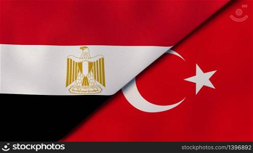 Two states flags of Egypt and Turkey. High quality business background. 3d illustration. The flags of Egypt and Turkey. News, reportage, business background. 3d illustration